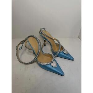 Mach & Mach Crystal Slingback Heels Blue Satin EU 35 US 5 No Box